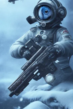 diver like a snow man,with the gun,hi quality detail,hi quality textures,cinematic,realistic,aggressive,cosmic