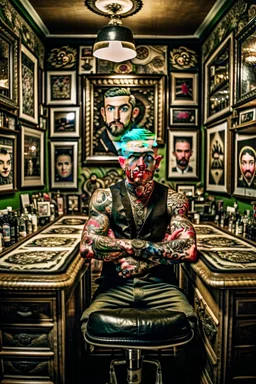 scary tattoist in high end parlor