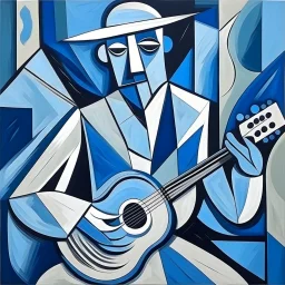 picasso man met gitaar blauw cubisme only lines