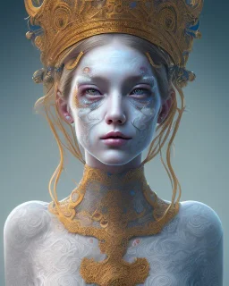 head and shoulders portrait of Alexandra, face paint, jester hat, sad expression, Takato Yamamoto artist, Akiya Kageichi artist, Jedediah Berry inspired, 8k resolution concept art portrait, dynamic lighting, hyperdetailed, intricately detailed, maximalist, beautiful, peaceful