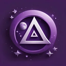 I want the logo to be a purple space with a moon and stars in the background and in the middle i want the letter A to be there as a 3d square text and bold