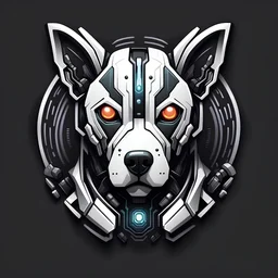a white background a dark themed logo that looks like the cyborg dog