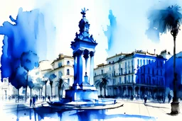 blue watercolor of montevideo plaza