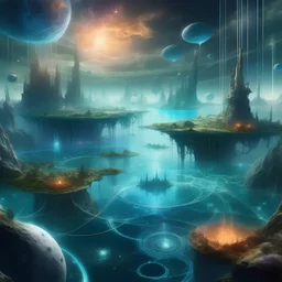 A digital image of a cosmically interconnected landscape linking the realms of lost civilizations like Atlantis and Lemuria with plasma beings