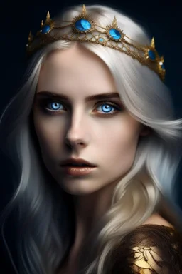 Woman queen gold silver hair blue eyed
