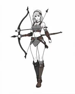 Girl Archer concept art, full body, sketch, coll style, bow