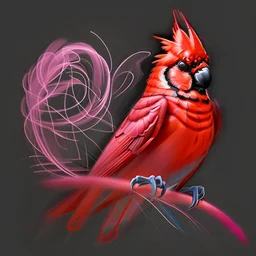 Bing: a vibrant digital chalk sketch painting featuring a double exposure image of a beautiful majestic red cardinal, ultra-detailed, within the body of the cardinal is a heart with the words "I AM ALWAYS WITH YOU" in a beautiful script