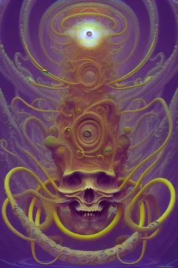 Spiritual being with Tentacles over human Head creating reality around, wrapping Spiral around Human, Psychedelic