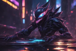 kindred venom in 8k solo leveling shadow artstyle, machine them, close picture, rain, neon lights, intricate details, highly detailed, high details, detailed portrait, masterpiece,ultra detailed, ultra quality