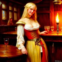 fullbody portrait 'beautiful face blonde massiveboobs medieval wench on tavern in medieval city',painting by gaston bussiere, greg rutkowski, yoji shinkawa, yoshitaka amano, tsutomu nihei, donato giancola, tim hildebrandt, oil on canvas, cinematic composition,sharp image, extreme detail,((fit full head inside picture)),32k