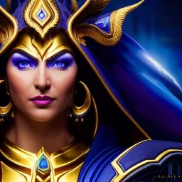 Ultra detailed fullbody Portrait in oil on canvas of heroes of the storm -Auriel,extremely detailed digital painting,intense stare, extremely detailed face, crystal clear eyes, mystical colors ,perfectly centered image, perfect composition, rim light, beautiful lighting,masterpiece ,8k, stunning scene, raytracing, anatomically correct, in the style of Steve Jung and robert e howard and Wizyakuza and Ohrai Noriyoshi and Simon Bisley and uncannyknack.