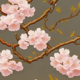 a detailed painting of a Japanese Cherry Blossom, seamless pattern, oil on canvas, Early Netherlandish