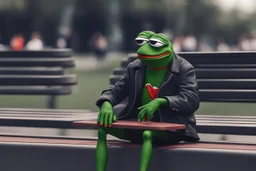 A cool Pepe sitting on the bench