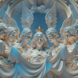 Heavenly choir of angels, 8k, RTX, realistic, 3D, intricate details, perfect faces