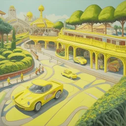 A pale light yellow speedy racecar theme park painted by Cai Jia