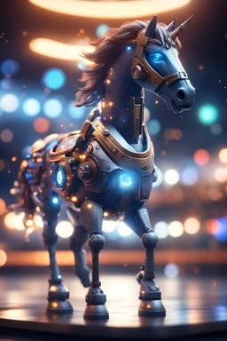 ultimate transcendent happy space horse with spotlights, in advanced hi tech dock, bokeh like f/0.8, tilt-shift lens 8k, high detail, smooth render, down-light, unreal engine, prize winning