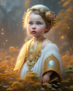 A small child fantasy, head and shoulders, 8k resolution concept art portrait by Greg Rutkowski, Artgerm, WLOP, Alphonse Mucha dynamic lighting hyperdetailed intricately detailed Splash art trending on Artstation triadic colors Unreal Engine 5 volumetric lighting Splash art fantasy"