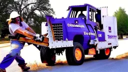 fedex driver using giant chainsaw as texas chainsaw massacre guy