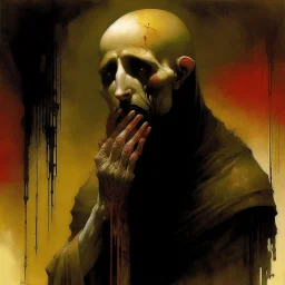 Sopor Aeternus depicting a fear of alone, Style by Ray Johnson and Dave McKean and Alvaro Martinez Bueno, surreal horror, dynamic composition, color burn, based on the imagery of Zdzislaw Beksinski, minimalism, artistic