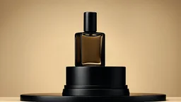 mockup of a plain black perfume bottle neatly placed on a podium on a neutral background, Ai generated Images