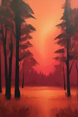 simply forest landscape with orange sky paint