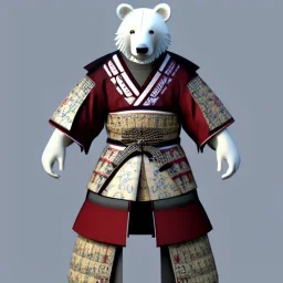 Un ours blanc,anthropomorphique , habillé comme un samurai, réaliste, très détaillé, représentation 3d, un maximum de détail