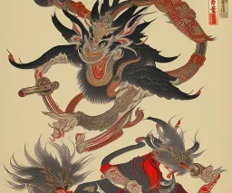 Magical mountain winged tengu, ukiyo-e