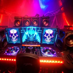 DJ of the damnded, insanely detailed DJ booth in hell, MID set, speakers and equipment made of bone, anatomically correct, add more skulls in th audience, photorealism, vray, 8k 3d https://stablecog.com/generate?o=a67b60e0-edd2-418d-9744-d1d585055d7fv https://stablecog.com/generate?o=93026b00-ac6b-436a-bc57-6aa04073d4a9