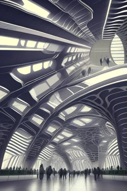 modern futuristic architectural structures of metro station in 2100