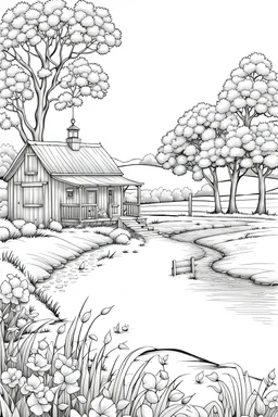 B/W outline art,coloring book page, full white, super detailed illustration for adult,cartoon style "Beautiful Country Girl: The Countryside Charm" coloring pages, crisp line, line art, high resolution,cartoon style, smooth, law details, no shading, no fill, white background, clean line art,law background details, Sketch style, strong and clean outline, strong and black outline