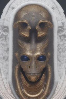Anunnaki black male African Egyptian alien, cracks in the voodoo head, wicked, eyes, Elephant, 8k, finely detailed, photo realistic, tiger turquoise skull head gold dragon helmet space alien snow skeleton gold olmec silver crown silver eyes