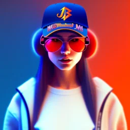 a girl wearing a baseball cap holding a small boombox in her hand, full shot. paint splashes, outrun, vaporware, shaded flat illustration, digital art, trending on artstation, highly detailed, fine detail, intricate