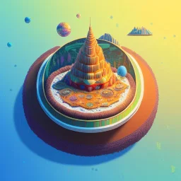 100mm photo of isometric floating island in the sky, surreal pizza with jewels, intricate, high detail, behance, microworlds smooth, macro sharp focus, centered