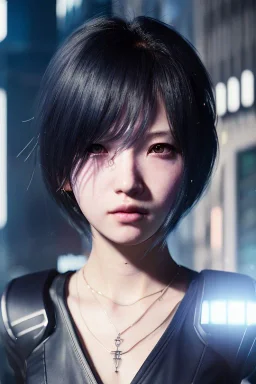 Portrait of anime girl cyberpunk city, realistic, intriacte detail, sci-fi fantasy style, volumetric lighting, particales,highly detailed,cinamatic, deep