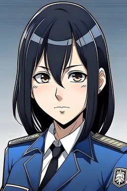 Female Police Chief with black hair and make it anime style