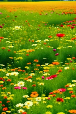 flower field with a lot of green, 16:9 format