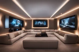 a dedicated home cinema room with LED ambient lighting in the walls make sure the room is completely symmetrical