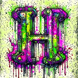 Letter "H" - cyberpunk style - Watercolor and watercolor painted style - Jenna Rainey style