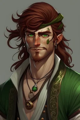 pirate nereid male with dark auburn and green hair