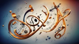 music is beauty, music of the spheres, music notation, treble clef symbol, orchestral instruments, sound waves, balanced beautiful composition, exciting, engaging, attractive detailed colour photograph