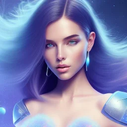 Portrait of mutant pretty woman , perfect composition, hyperrealistic, blue cosmic atmosphere, super detailed, 8k, high quality,