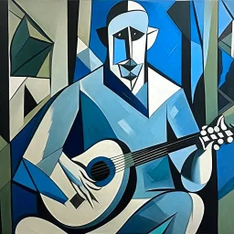 picasso man met gitaar blauw cubisme