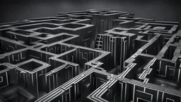 through a Neverending Surrealism Maze, Lost my dreams Labyrinthe , 3d geometric shapes, shadows, and lights, dark background, 3D fantasy art, detailed, sharp focus, very detailed, realistic, sharp lights, intricately detailed, futuristic, photorealistic, high contrast, stunning, fantasy, cinematic, masterpiece