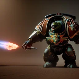 Space marine wearing heavy armor and shooting dinosaur, 8k, unreal engine 5,high res.