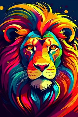 Acrtoon 2d art illustration . colorful lion