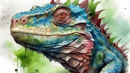 dnd, fantasy, watercolour, humongous strokes, stylistic, portrait, illustration, furry, lizard, personable face