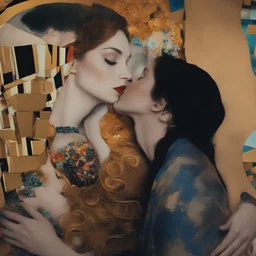 Masterpiece, fine art, award winning, "like Gustav Klimt : the Kiss in a chair" 2 w, RAW photo, eye candy in the style of (petra collins::Robin Eley:1.5), (Suhaila Ben Lachhab::Heidi Moussa:1.5) in breathtaking cinematic shot (full body shot, from below angle) that emphasizes the stunning cheek bones, texturized black hair,(big detailed eyes:1.5) (cottagecore aesthetic:5) with extreme sensuality, Irresistible with (porcelain skin:4.8), sitting on an old chair, retro vintage style