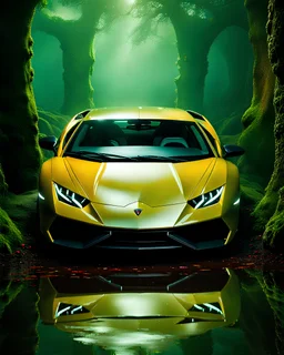Lamborghini huracan, professional photograph, Dark sci-fi rotten flowery swamp, ethereal white glow, graveyard, a wishmical catacombe, tower, ruins,coloured fly, copper and obsidian black elements, intricate Abstract Technology, green mist, glassmorphism, cracked porcelain faces, tattooed alien, blood, wilted flowers, opl, brown, yellow, radiant red, purple, blue, black and s