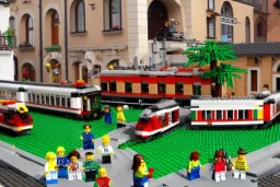 Train lego in lego Italian town lego