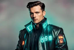 a man in a retro 1950s cyberpunk jacket